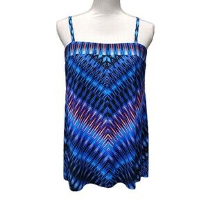 Miraclesuit Women's Blue Chevron Marrakech Underwire Bandini Top w/ Strap sz 14